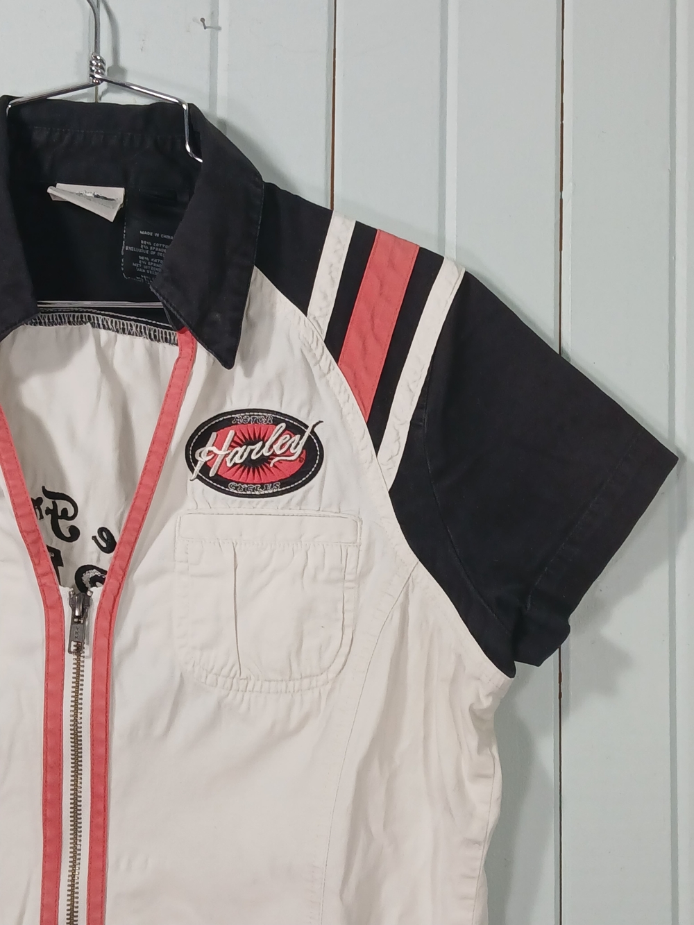 Harley Davidson Cream & Black Zip Front Shirt